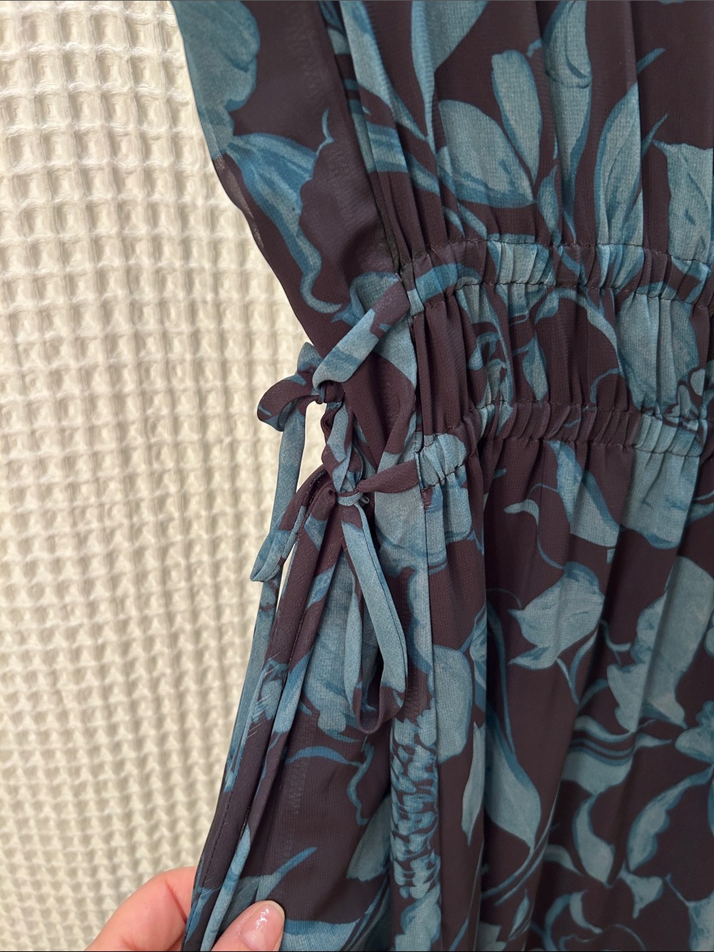 Banana Republic Navy Midi Dress with Teal Floral Print - Picture 5 of 6